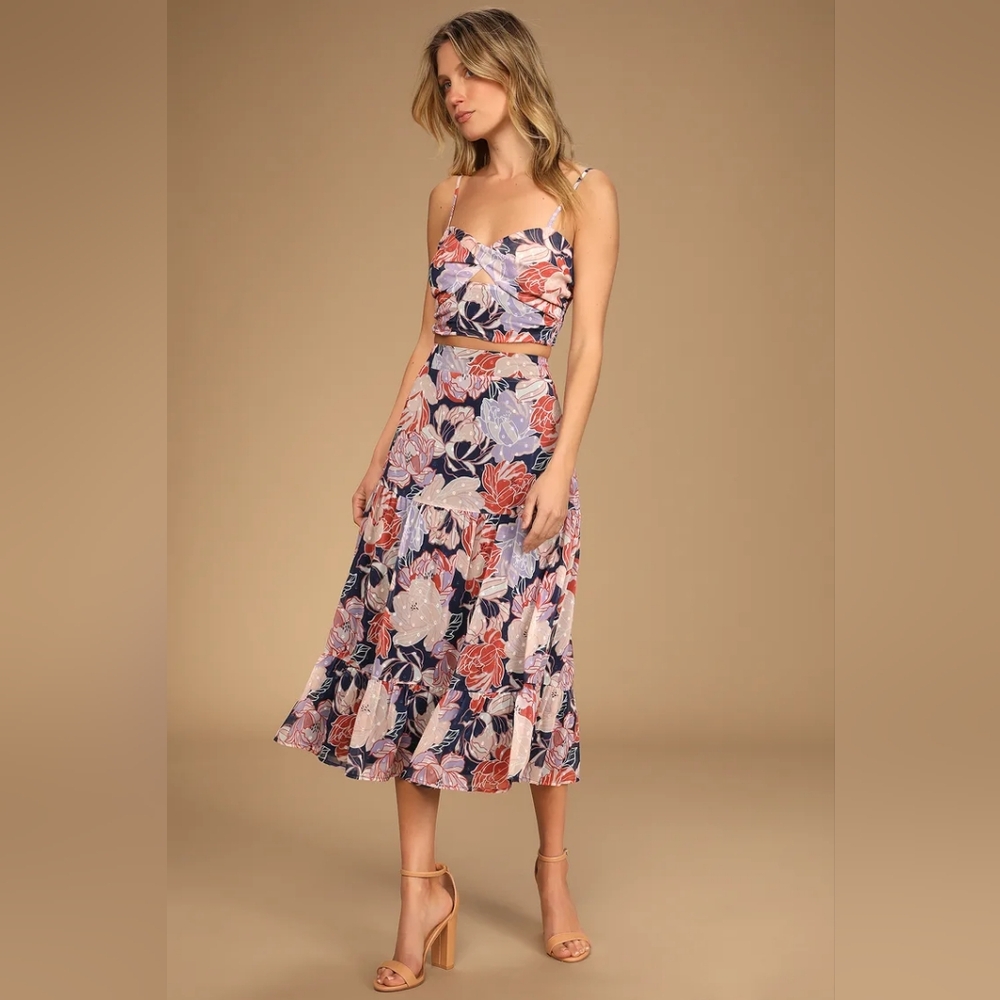 Floating Through Flowers Multi Floral Two-Piece Midi Dress